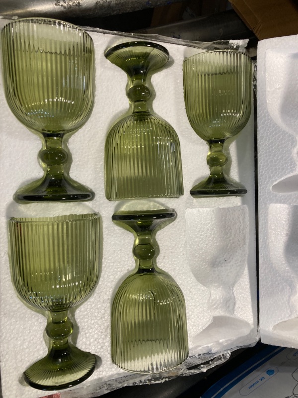 Photo 1 of ***Missing One***
aganov Green Drinking Glasses set of 6 Wine Goblets Vintage Colored Glassware 13 oz for Wedding Party Bar Vertical Line Embossed Pattern Stemmed Cups 400ml
