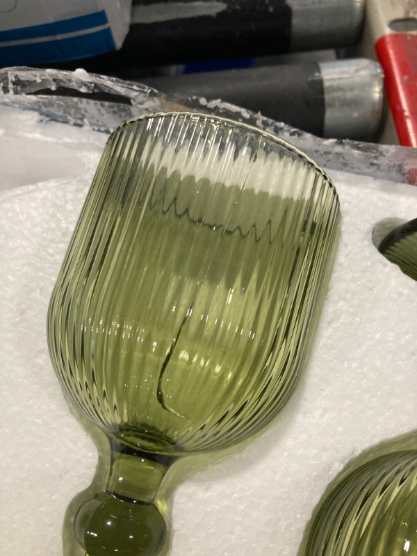 Photo 1 of ***Missing One***
aganov Green Drinking Glasses set of 6 Wine Goblets Vintage Colored Glassware 13 oz for Wedding Party Bar Vertical Line Embossed Pattern Stemmed Cups 400ml