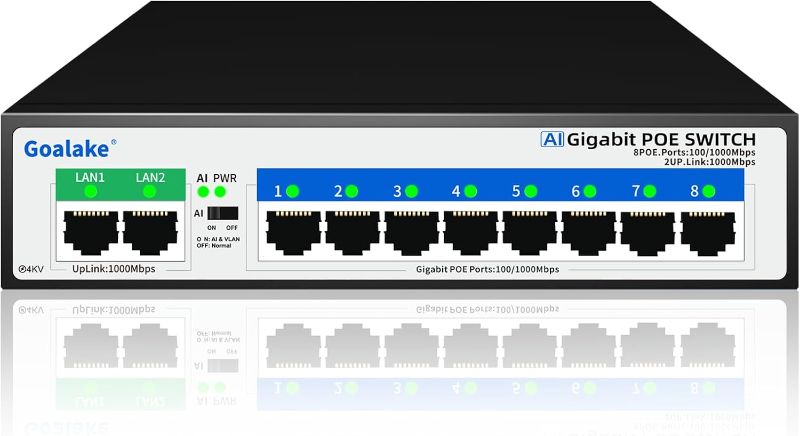 Photo 1 of 8 Port Gigabit PoE Switch with 2 Gigabit Uplink, Unmanaged 10 Port Gigabit PoE Switch Compatible with IEEE 802.3af/at Devices@120W, AI PoE Auto Recovery&Extend, Vlan, Metal Pluy&Play