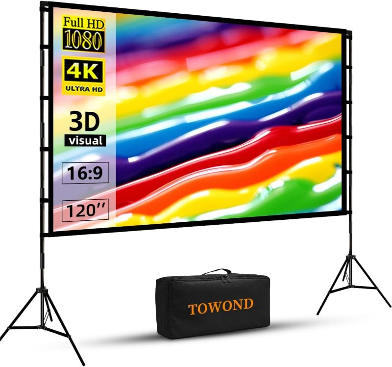 Photo 1 of ****SIMILAR****Projector Screen and Stand, Towond 120 inch Portable Projector Screen Indoor Outdoor Projector Screen 16:9 4K HD Wrinkle-Free Lightweight Movie Screen with Carry Bag for Backyard Movie Night