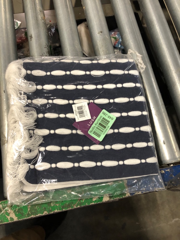 Photo 2 of ****USED*** Lush Decor Linear Cotton Tassel Decorative Throw Pillow Cover, 20" W x 20" L, Navy - Square Pillow Cover - Throw Pillows For Bed, Couch, Or Chair