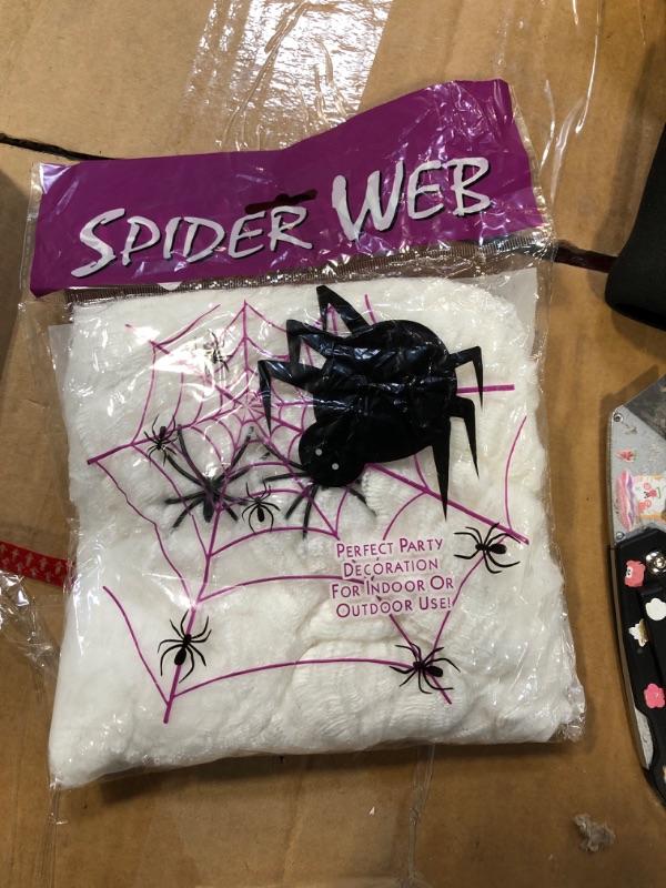 Photo 2 of 60g Halloween Spider Web Stretchable Cobweb with 30 pcs Small Spiders Halloween Indoor Outdoor Decoration, Enough to cover 200 Square Feet