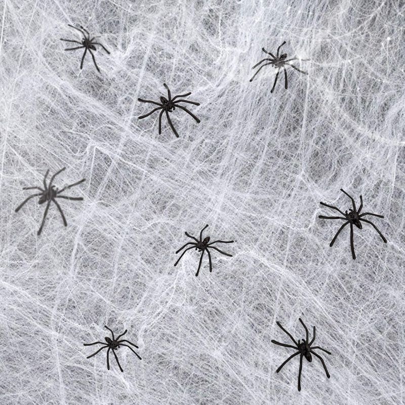 Photo 1 of 60g Halloween Spider Web Stretchable Cobweb with 30 pcs Small Spiders Halloween Indoor Outdoor Decoration, Enough to cover 200 Square Feet