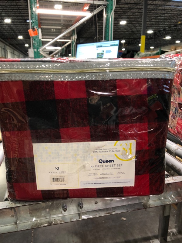 Photo 1 of 2 PACKS***Flannel Sheets Warm and Cozy Deep Pocket Breathable All Season Bedding Set with Fitted, Flat and Pillowcases, Queen, Buffalo Check Plaid Burgundy