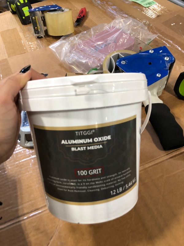 Photo 2 of #100 Grit Aluminum Oxide Blast Media (12 LBS/5.44kg) - Premium Long-Lasting Sand Blasting Media, High Abrasive Force Sand Blaster Sand for Metal, Sandblasters, Blasting Cabinet, Blasting Guns - TITGGI