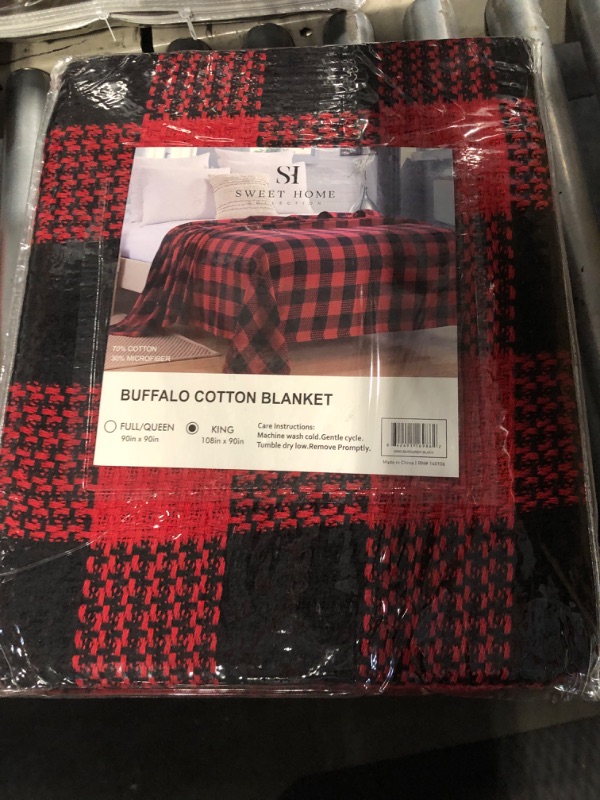 Photo 2 of 100% Cotton Blend Blanket, Luxury Breathable Buffalo Plaid Weave Design by Sweet Home Collection™