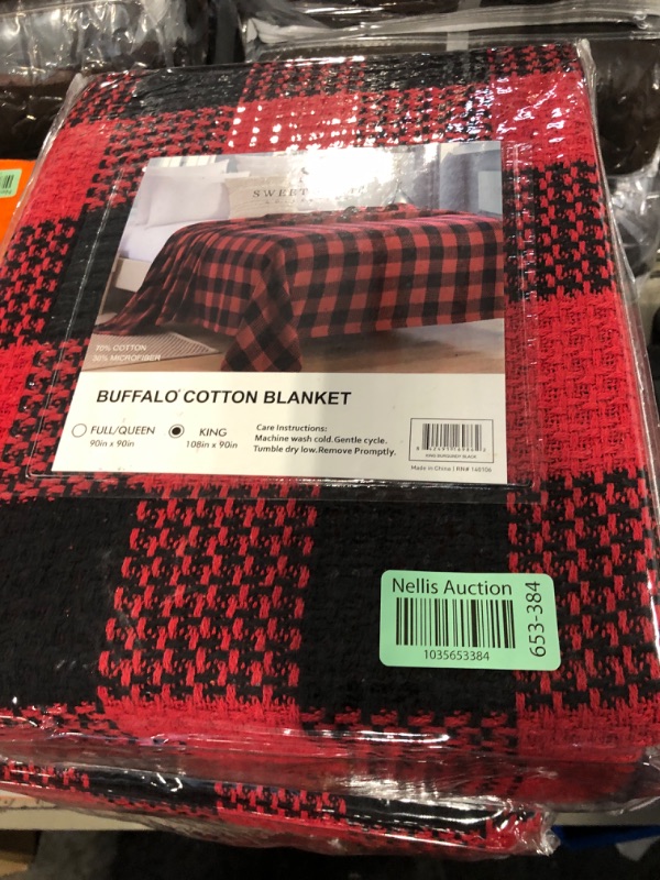 Photo 2 of 100% Cotton Blend Blanket, Luxury Breathable Buffalo Plaid Weave Design by Sweet Home Collection™