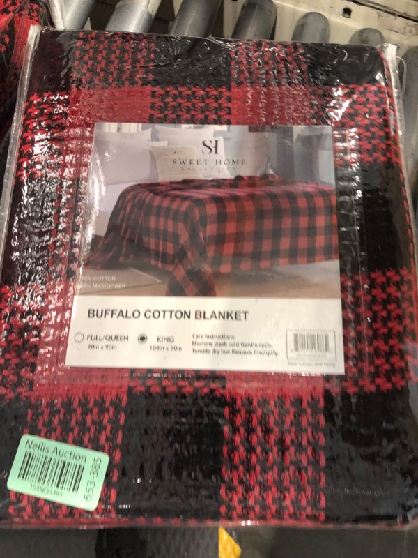 Photo 2 of 100% Cotton Blend Blanket, Luxury Breathable Buffalo Plaid Weave Design by Sweet Home Collection™