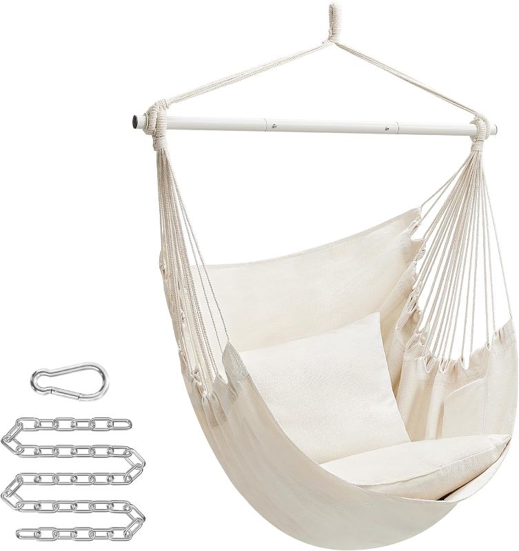 Photo 1 of ***STOCK PHOTO REFERENCE ONLY***
Hammock Chair, Load Capacity 500 lb, Hanging Chair with 2 Cushions, Large Hammock Swing with Chain and Pocket, for Indoor, Outdoor, Living Room, Bedroom, Cream White UGDC197M01