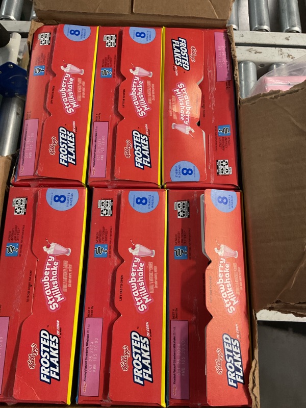 Photo 1 of ***(Exp: 25 OCT 2025) NONREFUNDABLE*** Kellogg's Frosted Flakes Breakfast Cereal, Kids Cereal, Family Breakfast, Family Size, Strawberry Milkshake, 20.1oz Box (Pack of 6 boxes)