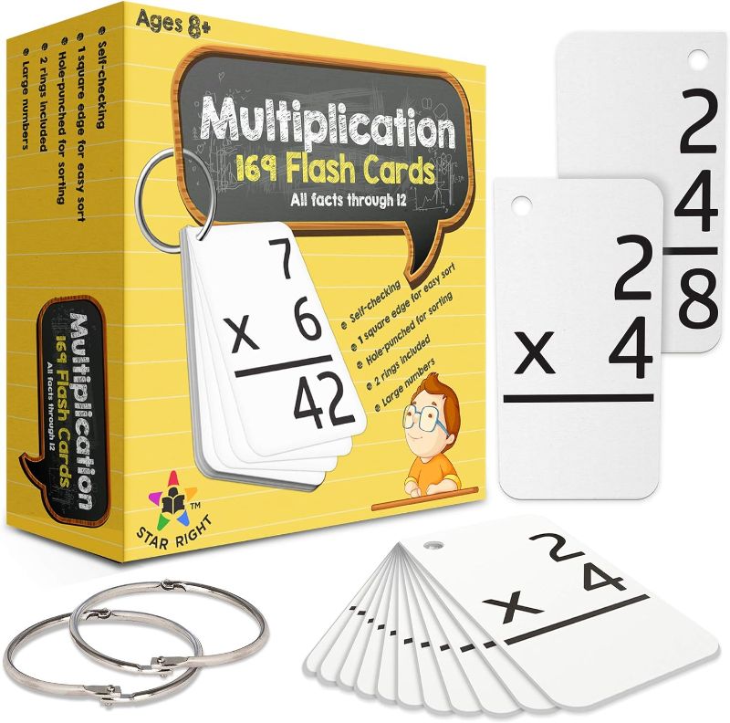 Photo 1 of 
Star Right Math Flash Cards - Multiplication Flash Cards - 169 Hole Punched Math Game Flash Cards - 2 Binder Rings 