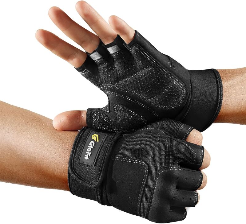 Photo 1 of 
Glofit Workout Gloves with Wrist Wrap Support for Women & Men, Weight Lifting Gloves Fingerless Gym Gloves for Cycling, Training, Push-up