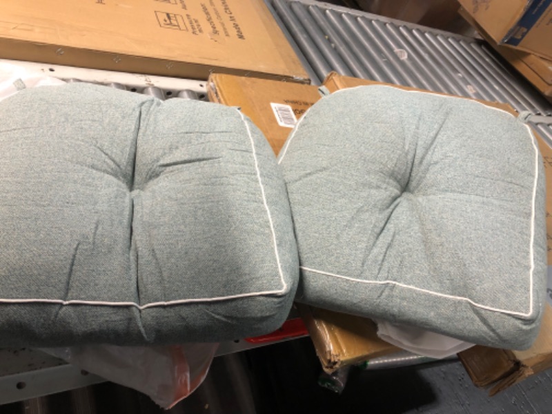 Photo 3 of 2 Pack of Chair Cushions for Dining Chairs, Shredded Blue Memory Foam Filling, In/Outdoor,16.5 x 16.5 X 5 Inches,Green