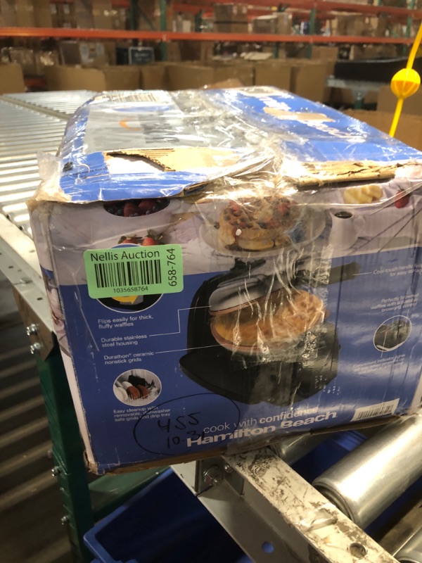 Photo 1 of Hamilton Beach Belgian Waffle Maker with Removable PFAS-Free Durathon Nonstick Coated Plates, Easy Flip, Ceramic Grids, Black (26031)
