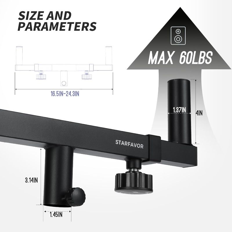 Photo 3 of (READ FULL POST) Starfavor 2 Set Dual Speaker Pole Mount, Speaker Mounting Brackets for PA Speaker/DJ Speaker/On Stage Speaker, Speaker Stand Bar Adapter with Adjustable Width 16.5" - 24.3" SPS-001