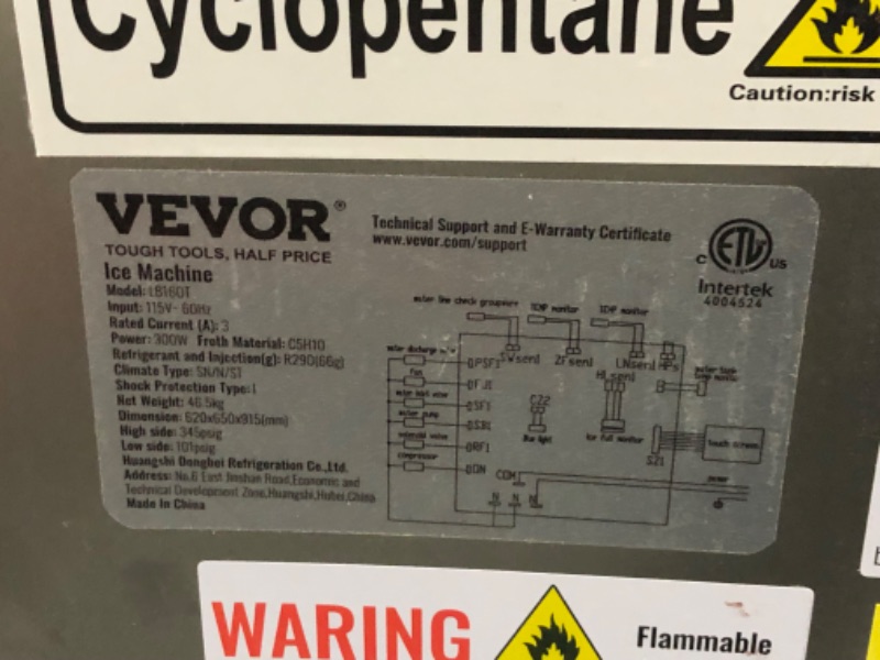 Photo 5 of ***NONREFUNDABLE - THIS SALE FINAL -  PARTS ONLY - SEE COMMENTS***
VEVOR Commercial Ice Maker, 160lbs/24H, Ice Maker Machine, 80 Ice Cubes in 12-15 Minutes, Freestanding Cabinet Ice Maker with 66lbs Storage Capacity LED Digital Display, for Bar Home Offic