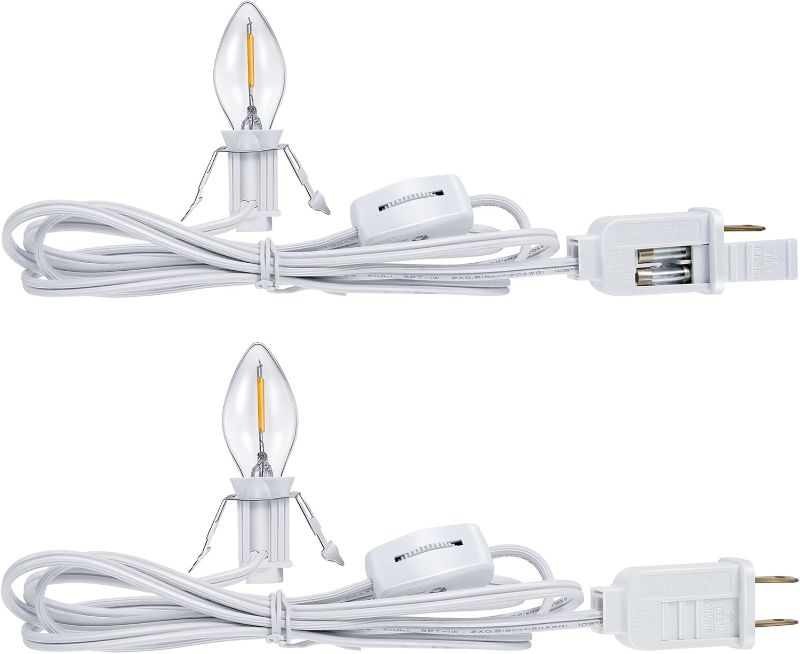 Photo 1 of *1 ITEM MISSING* REFERENCE PHOTO* ITEM IS BLACK*
2 Pieces Accessory Cord with One LED Light Bulb Lamp Kit, 6Ft Christmas Village Lights Cord with On/Off Switch and Spare Fuse, Blow Mold Light for Christmas Houses Village, Holiday Craft Decorations
