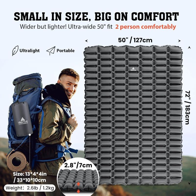 Photo 4 of (READ FULL POST) Hikenture Double Sleeping Pad,Ultralight Camping Mattress 2 Person,Backpacking Pad with Pump Sack,Inflatable Air Mat for Tent(1037-B2)