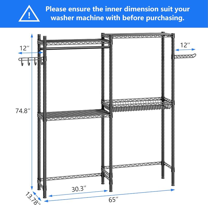 Photo 4 of (PARTS) IDEALHOUSE Over The Washer and Dryer Storage Shelf- Laundry Room Organization Space Saving Laundry Drying Clothes Racks Heavy Duty Adjustable Height Bathroom Shelf for Home Decor (Wood, 28" A+B)