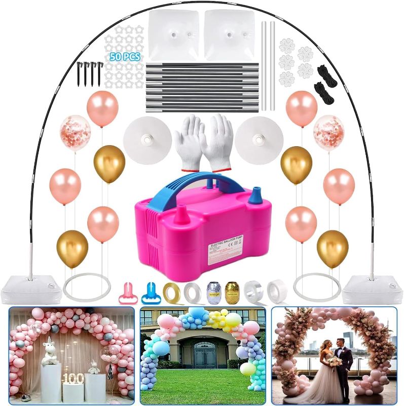 Photo 1 of ***STOCK PHOTO REFERENCE ONLY*** Balloon Arch Kit and Balloon Pump Adjustable Balloon Arch Stand with NEW DESIGNED 2 Balloon Stands Water Fillable Bases for Wedding Anniversary Birthday Party Baby Shower
