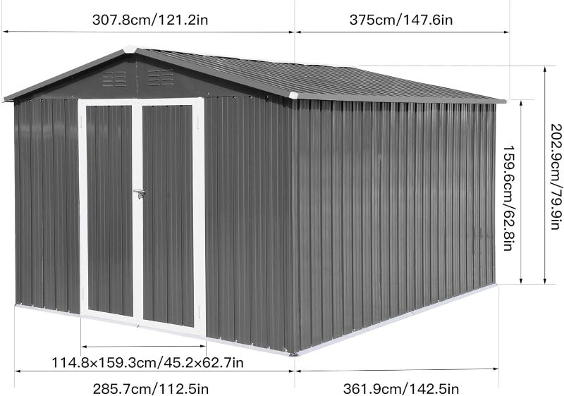 Photo 1 of ***NONREFUNDABLE - INCOMPLETE - THIS SALE FINAL - SEE COMMENTS***
10x12 FT Sheds & Outdoor Storage,Metal Aluminum Garden Shed,with Punched Vents,Waterproof Cabinet w/Hinged Door and Padlock,Tool House for Storing Bicycles,Lawnmowers,Barbeques,Grey