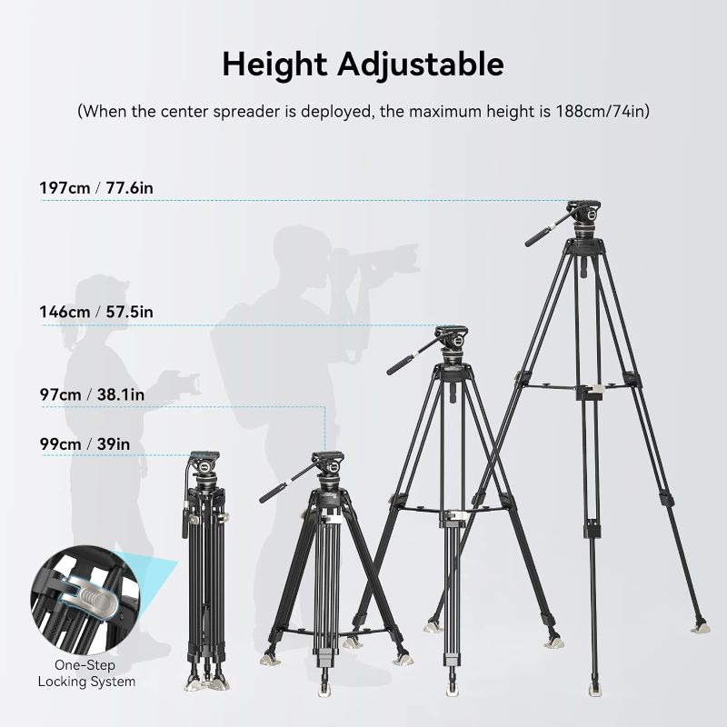 Photo 7 of (READ FULL POST) SmallRig AD-100 FreeBlazer Heavy-Duty Carbon Fiber Tripod System, 77" Video Tripod with One-Step Locking System, 360° Fluid Head and Dual-Mode Quick-Release Plate, Max Load 22 lbs for Camera -4953