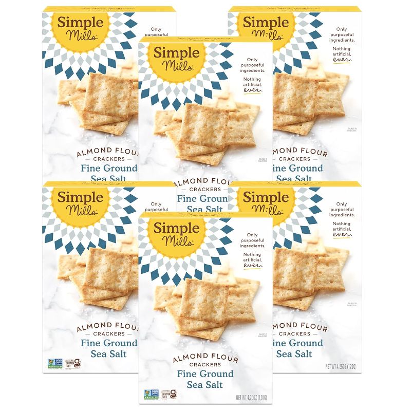 Photo 1 of **(EXP: 10/27/24) NON-REFUNDABLE** Simple Mills Almond Flour Crackers, Fine Ground Sea Salt - Gluten Free, Vegan, Healthy Snacks, 4.25 Ounce (Pack of 6)
