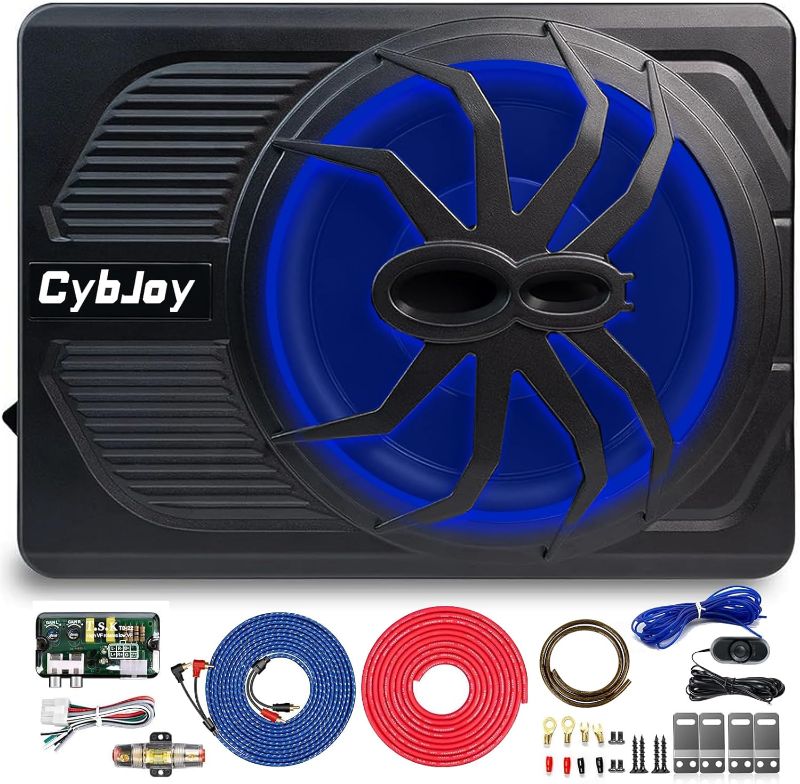 Photo 1 of **APPEARS NEW** 10" Car Subwoofer 800W Trunk Subwoofer, Slim Under Seat Car Subwoofer, Car Audio Subwoofer Built-in Amplifier, Upgrade with Blue LED Ambient Light (Subwoofer + Mounting Wire Kit)
