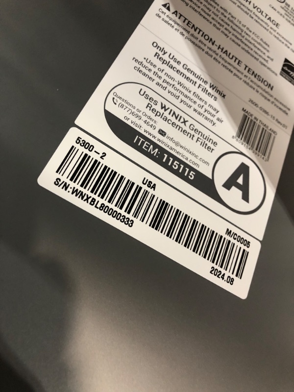 Photo 1 of Winix 5300-2 Air Purifier with True HEPA, PlasmaWave and Odor Reducing Carbon Filter