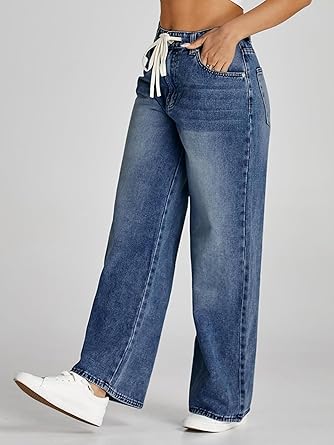 Photo 1 of *** STOCK PHOTO FOR REFERENCE ONLY ***  Baggy Jeans for Woman Wide Leg Jeans Boyfriend Jeans Drawstring High Waisted Mom Jeans Denim Pants with Pockets, Size - Large  *** SEE NOTES ***