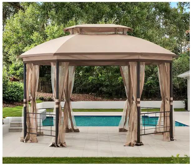 Photo 1 of *** FACTORY SEALED *** Hampton Bay - Seagrove 12 ft. x 10 ft. Octagonal Steel Frame Gazebo with Tan Canopy


