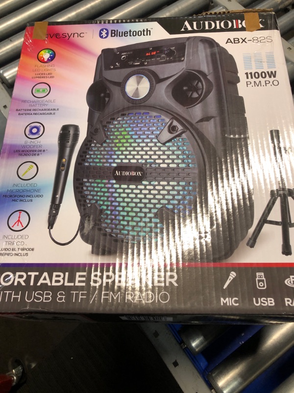 Photo 2 of ***Missing pieces***

Audiobox ABX-82S Portable 8" PA Speaker with Stand, WaveSync™ Technology, Bluetooth, LED Lights, 1100W - Includes Microphone & USB Cable