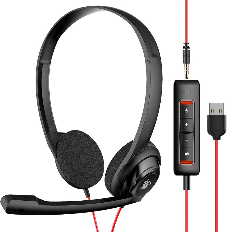 Photo 1 of NUBWO HW02 USB Computer Headset with Clear Chat Microphone, Lightweight On-Ear Wired Headset for MS Teams, Skype, Webinars, Call Center and More (Black)