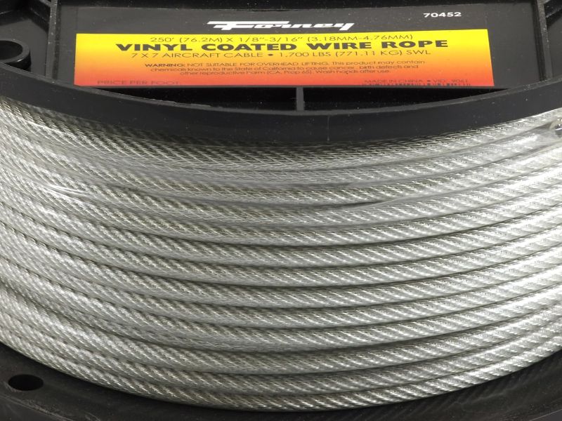 Photo 1 of (USED) Forney 70453 Wire Rope, Vinyl Coated Aircraft Cable, 250-Feet-by-3/16-Inch thru 1/4-Inch
