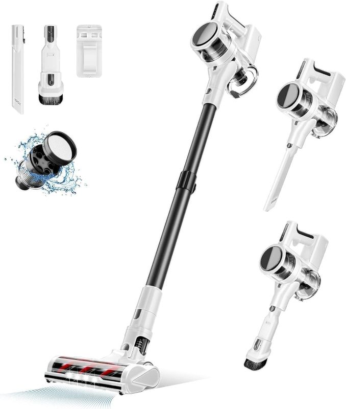 Photo 1 of 80,000PRM Cordless Vacuum Cleaners for Home, Powerful Vacuum with 2200mAH Battery up to 35 Mins Runtime, 2 Adjustable Modes and Tube Height, Detachable Parts Wireless Stick Vacuum (Light Snow White)