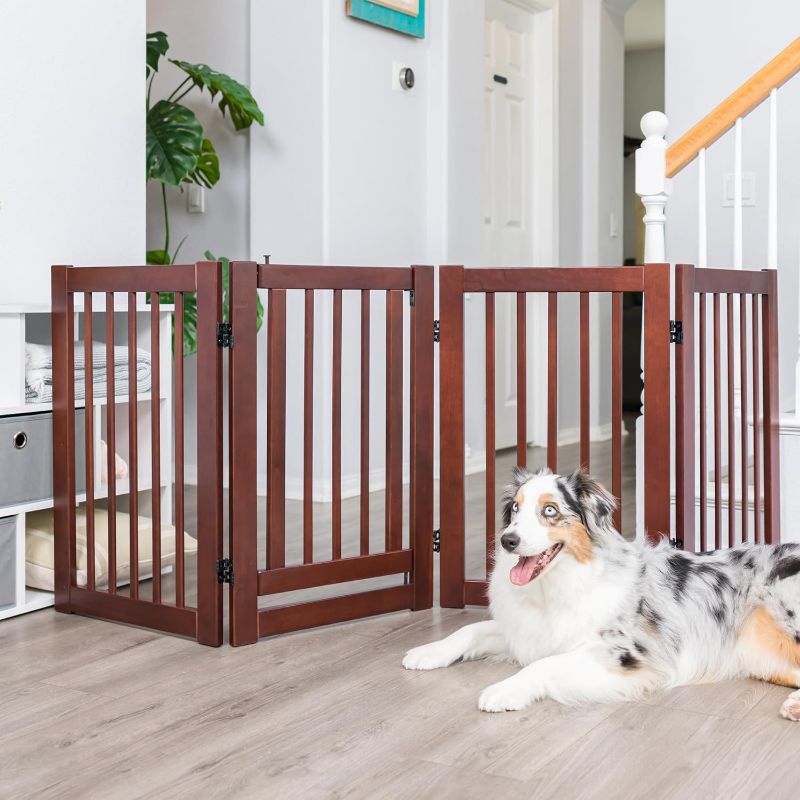 Photo 1 of ***FACTORY SEALED***360 Configurable Dog Gate with Door – Indoor Freestanding Walk Through Wood Pet Gate,Walnut