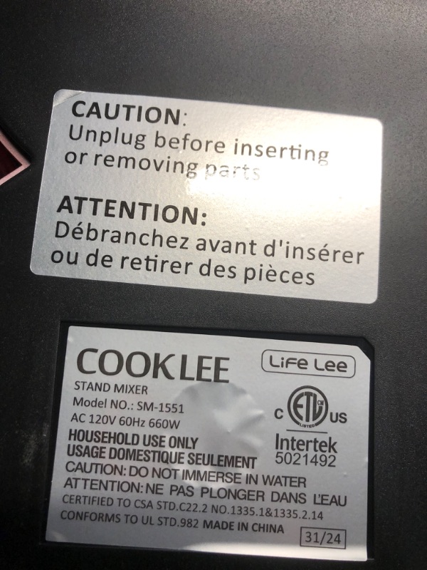 Photo 2 of ***FACTORY SEALED***OPENED FOR INSPECTION***COOKLEE Stand Mixer, 9.5 Qt. 660W 10-Speed Electric Kitchen Mixer with Dishwasher-Safe Dough Hooks, Flat Beaters, Wire Whip & Pouring Shield Attachments for Most Home Cooks, SM-1551 (Ruby Red)