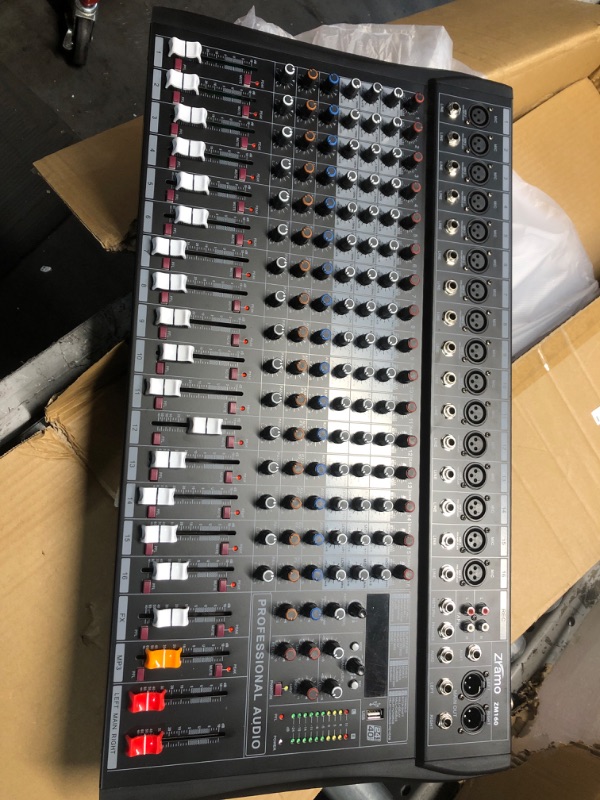 Photo 3 of ***MISSING POWER CORD - UNABLE TO TEST***
ZRAMO ZM160 8/12/16 Channel Audio Mixer Sound Mixing Console with Multi-Track USB Bluetooth and 48V Phantom power For Studio Karaoke PC Live Performance KTV Home Stage Music Effects0