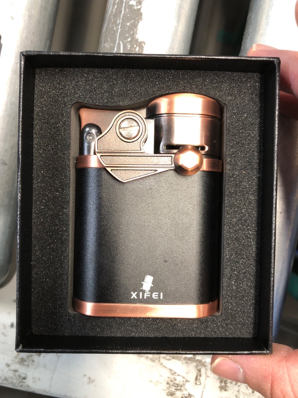 Photo 2 of (READ FULL POST)  XIFEI Cigar Lighter 4 Jet Flame Torch Lighter with Cigar Holder, Windproof Rocker Arm Lighter Adjustable Flame, Refillable Butane Lighter Smoking Lighters Gift for Men (Bronze)