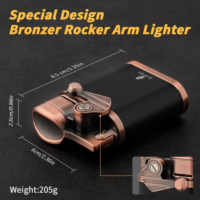 Photo 3 of (READ FULL POST)  XIFEI Cigar Lighter 4 Jet Flame Torch Lighter with Cigar Holder, Windproof Rocker Arm Lighter Adjustable Flame, Refillable Butane Lighter Smoking Lighters Gift for Men (Bronze)