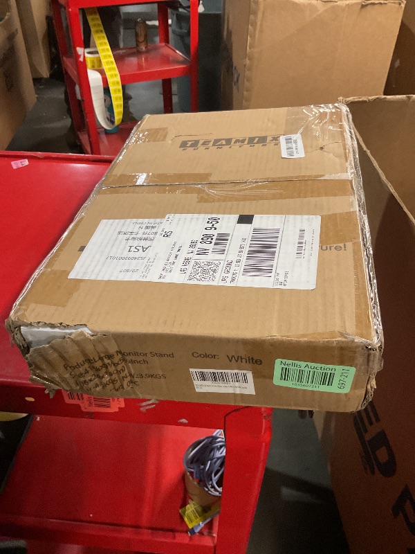 Photo 1 of TEAMIX 42 inch White Monitor Riser for 2 Monitors, Wood Desktop Dual Stand with Metal Legs, Long Screen/PC/Laptop Storage,Computer Shelf TV Holder Home Office (White, inch)