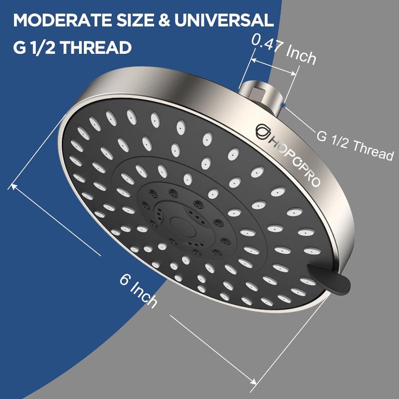 Photo 4 of (READ FULL POST) HOPOPRO 5-Mode High Pressure Shower Head - High Flow Fixed Showerheads Bathroom Rain Showerhead (6 Inch Brushed Nickel)