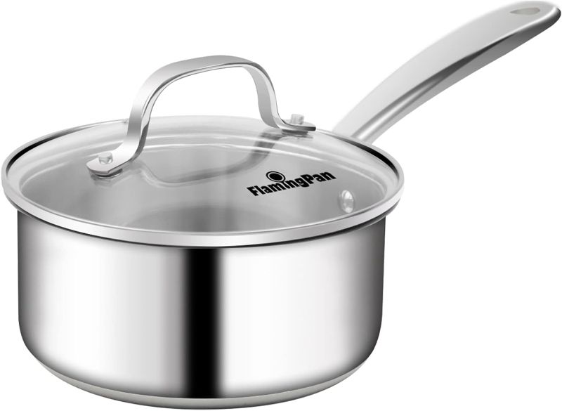 Photo 1 of 1.5QT Stainless Steel Saucepan with Glass Lid, Small Pot for Cooking Soups, Sauces, Durable, Rust-Resistant & Non-discoloring Pot with Lid, Sauce Pan & Easy to Clean