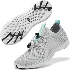 Photo 1 of ALEADER Womens Xdrain Water Shoes for Beach Quick Drying Non Slip Shoes Lightweight Slip On Aqua Shoes Light Gray Aqua Size 7