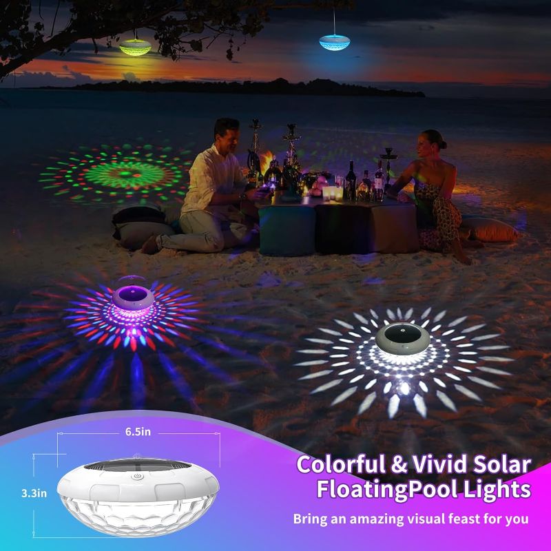 Photo 4 of (READ FULL POST) LENONE Solar Floating Pool Lights APP Control, 6.5“ RGB Color Changing Pool Lights That Float with Dynamic Lighting Effects, IP68 Waterproof Float or Hang Swimming Pool Lights for Garden, Party(1)