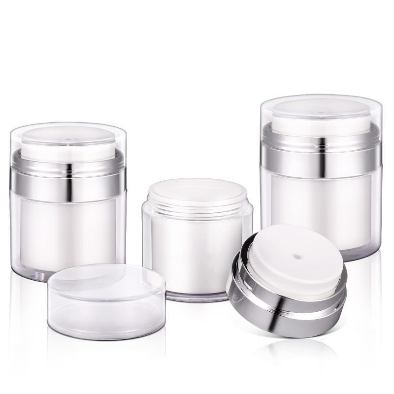 Photo 1 of 3 Pack Airless Pump Jar, Refillable Cream Jar Vacuum Bottle Travel Size Empty Container for Cream and Lotion (0.5 oz)