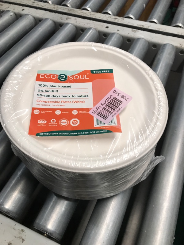 Photo 2 of ***FACTORY SEALED***ECO SOUL Pearl White 9 Inch [100-Pack] Paper Plates (PFAS free) | 100% Compostable Disposable Bagasse I Heavy Duty Eco-Friendly Dinner Plates I Biodegradable Sugarcane Eco Plates | Microwavable