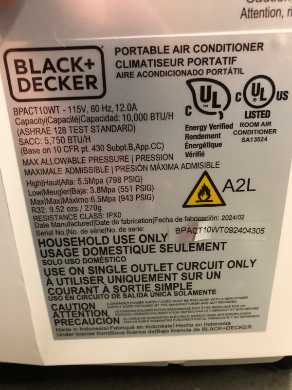 Photo 8 of ***USED - DAMAGED - MISSING PARTS - SEE COMMENTS***
BLACK+DECKER 10,000 BTU Portable Air Conditioner up to 450 Sq.Ft. with Remote Control,White White 1 Count (Pack of 1)