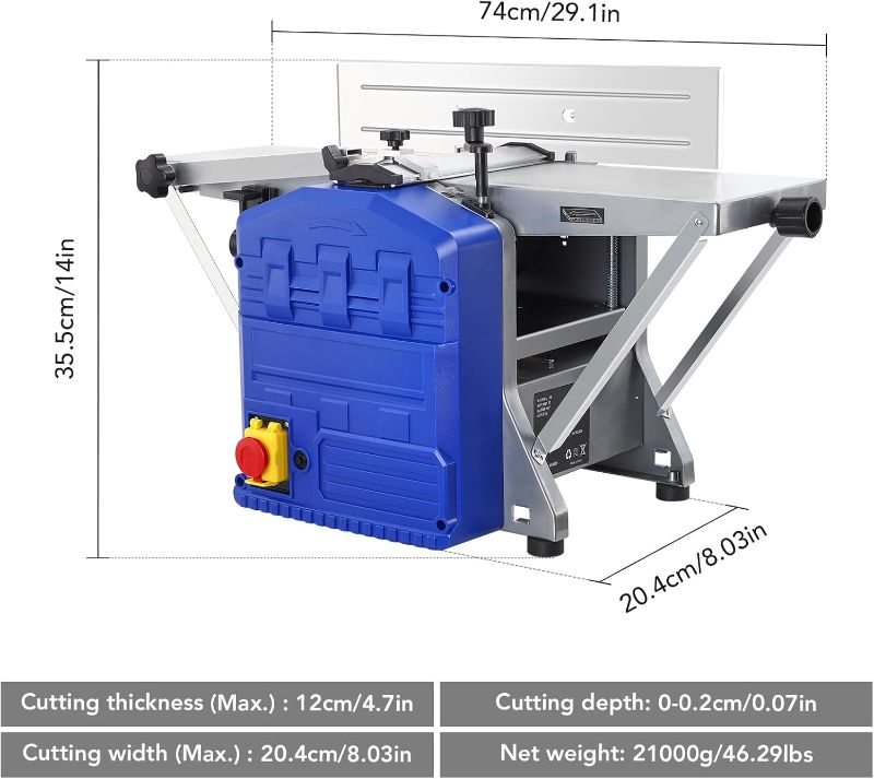 Photo 6 of (READ FULL POST) Power Benchtop Planer, Towallmark Powerful Benchtop Planer 1250W Worktable Thickness Planer with Low Dust Work for both Hard & Soft Wood Planing & Thicknessing