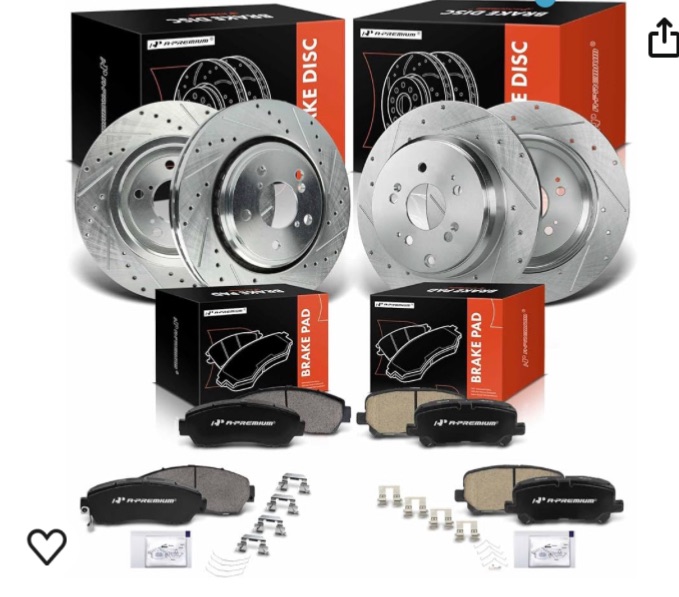 Photo 1 of A-Premium Front and Rear Drilled and Slotted Disc Brake Rotors + Ceramic Pads Kit Compatible with Select Honda Models - Odyssey 2015 2016 2017, 12-PC Set